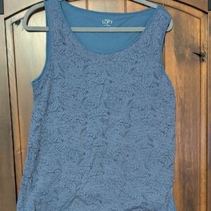 LOFT Blue/Purple Lace Overlay Tank Top